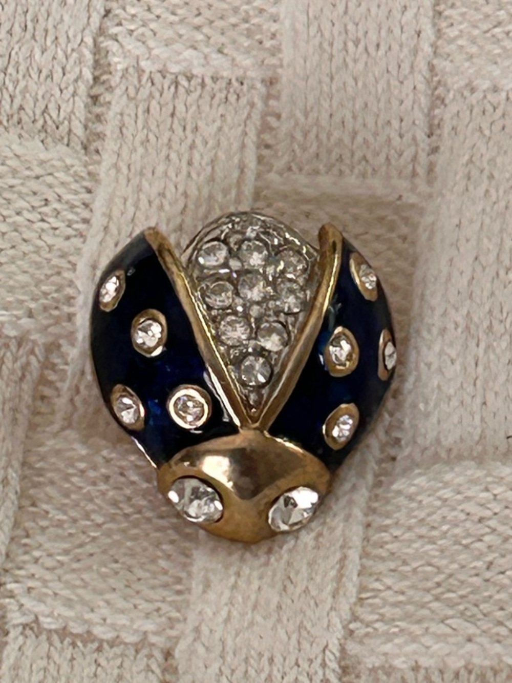 Gold-Tone Navy Blue Crystal Lady Bug Brooch - (4)
